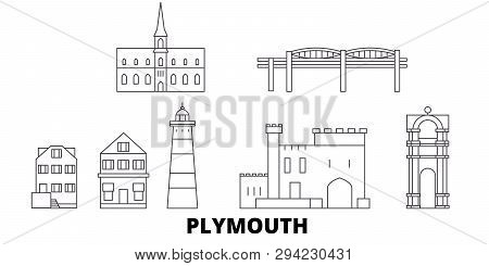 United Kingdom, Plymouth Line Travel Skyline Set. United Kingdom, Plymouth Outline City Vector Illus