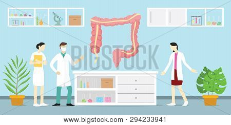 Human Colon On The Laboratory With Doctor People Treatment - Vector