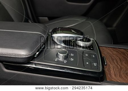 Novosibirsk, Russia - 08.01.18: Interior View With Multimedia Joystick And Dashboard Of Luxury Very 