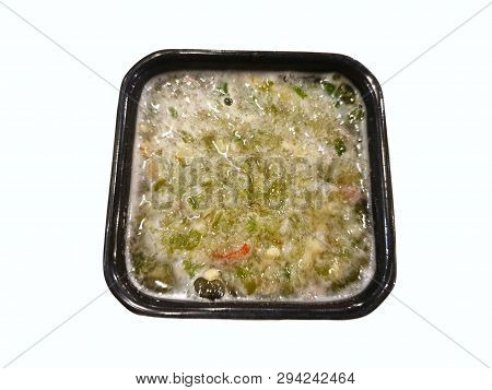 Thai Food Style, Top View Of Spicy Seafood Dipping Sauce In Black Bowl Isolated On White Background