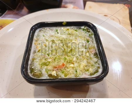 Thai Food Style, Top View Of Spicy Seafood Dipping Sauce In Black Bowl