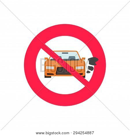No Car Or Vehicle Engine Running Sign Vector, Prohibited Or Forbidden Automobile Park With Started E