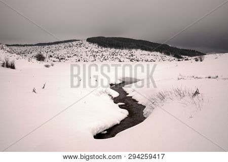 frozen Trearie Lake in winter Nebrodi Park, Sicily  