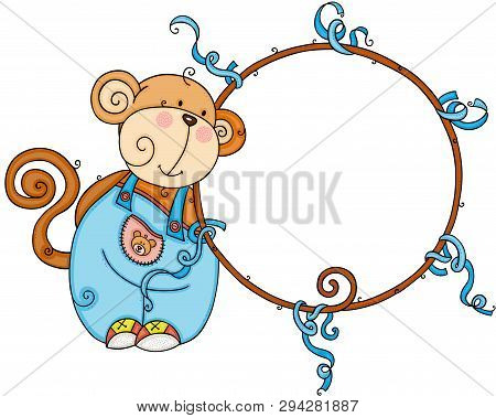 Scalable Vectorial Representing A Cute Monkey With Decorative Round Frame, Element For Design, Illus