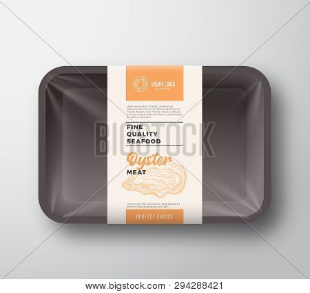 Premium Seafood Pack Abstract Vector Plastic Tray Container With Cellophane Cover Packaging Design L