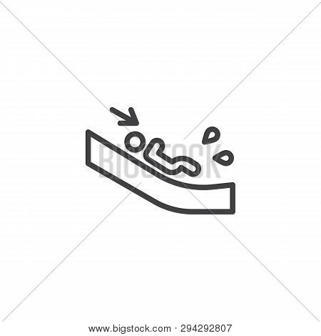 Man Slide Down On Water Slide Line Icon. Linear Style Sign For Mobile Concept And Web Design. Aquapa