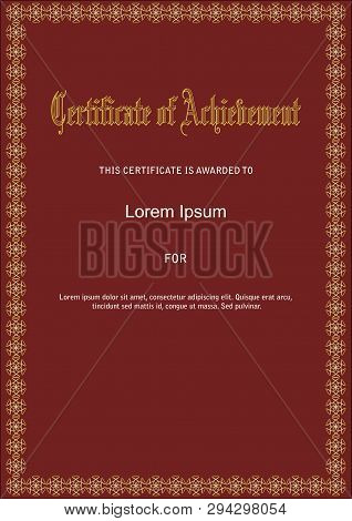 Certificate Template In Vintage Design With Ornate Ornamental Border And Antiquarian Font, Golden El