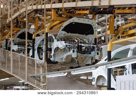 Russia, Izhevsk - December 15, 2018: Lada Automobile Plant Izhevsk. The New Cars After Painting On T