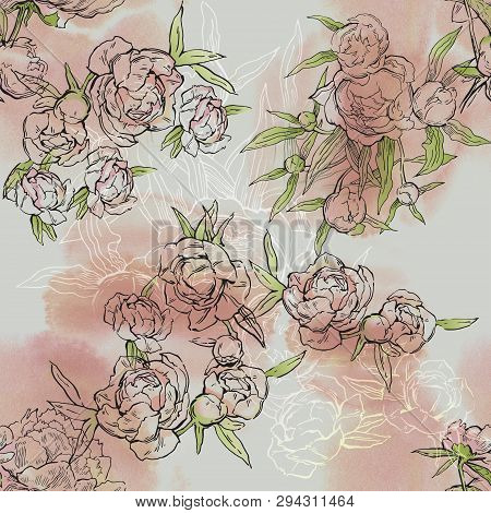 Floral Seamless Pattern. Hand Drawn Illustration. Fullsize Raster Atrwork.