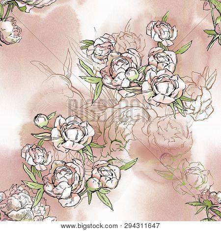 Floral Seamless Pattern. Hand Drawn Illustration. Fullsize Raster Atrwork.