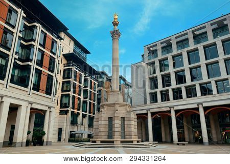 LONDON, UK - SEP 27: Paternoster Square Column in financial district on September 27, 2013 in London, UK. London is the world's most visited city and the capital of UK.