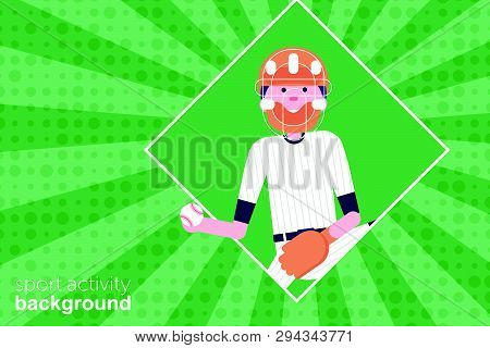 Vector Illustration. Baseball Cartoon Character In Flat Style. Baseball Player With Glove And Ball I
