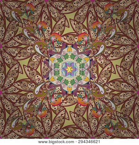 Seamless Vintage. Vector Cute Fabric Pattern. Colour Spring Theme Seamless Pattern Background. Flat 