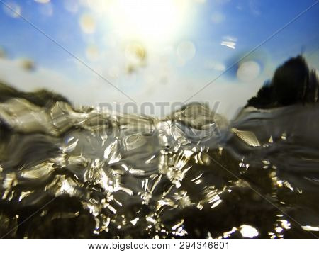 Blurred Ocean Wave Half Underwater - Out Of Focus Sea Wave Underwater Crushing On Camera Lens - Abst