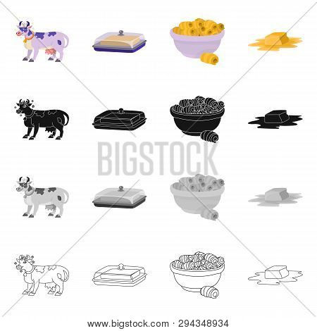 Vector Illustration Of Creamy And Product Sign. Set Of Creamy And Farm Stock Symbol For Web.