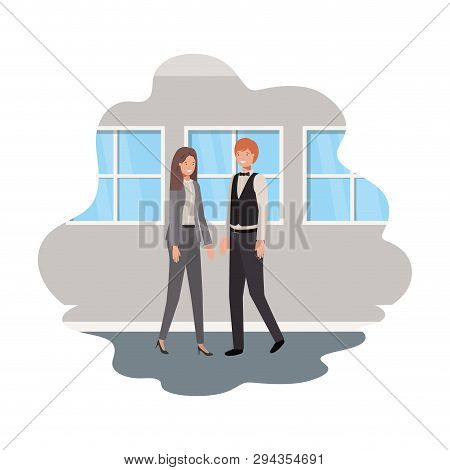 Cuople Of Business With Wall And Windows Vector Illustration Desing
