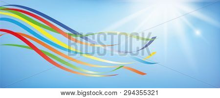 Colorful Maypole Ribbons In Blue Sky With Sunshine Vector Illustration Eps10