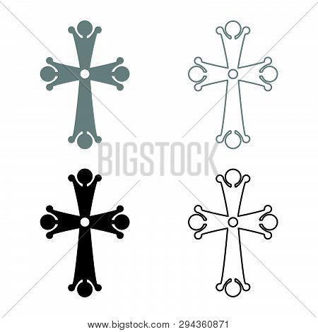 Four Pointed Cross Drop Shaped Cross Monogram Religious Cross Icon Set Black Grey Color Vector Illus