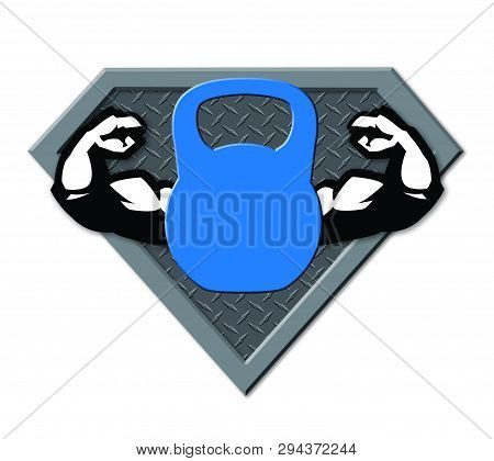 Superhero Fitness Athletes Shield With Kettle Bell Icon