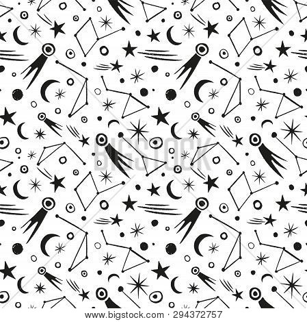 Space Background With Cosmic Objects.hand Drawn Vector Illustration