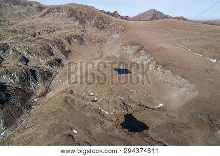 Geamanu De Jos Lake And Geamanu De Sus Lake In Fagaras Mountains, Romania