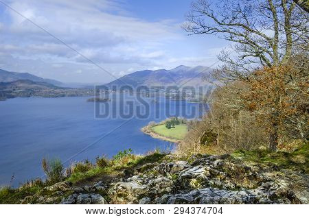 A View From Borrowdale Looking Over Derwent Water Towards The Scafell Mountain