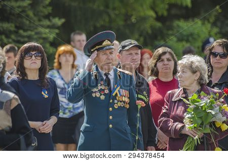 Lutsk , Ukraine, May 9, 2014: Victory Day, People Column