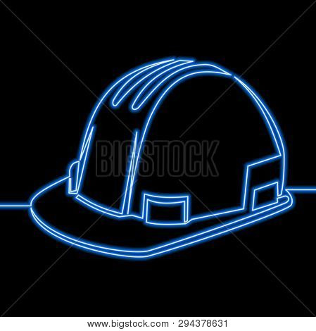 Single Continuous Line Drawing Hard Hat Neon Glow Vector Illustration Concept