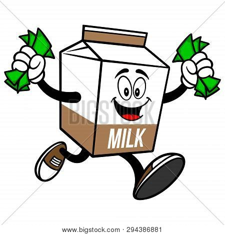 Chocolate Milk Carton Mascot Running With Money - A Cartoon Illustration Of A Chocolate Milk Carton 