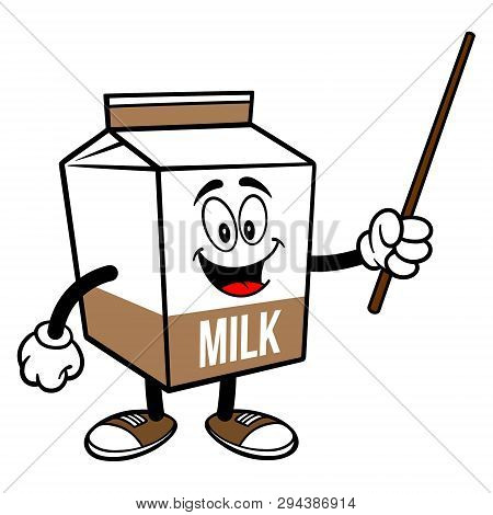 Chocolate Milk Carton Mascot With A Pointer Stick - A Cartoon Illustration Of A Chocolate Milk Carto