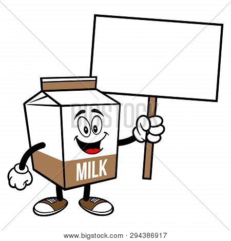 Chocolate Milk Carton Mascot With A Sign - A Cartoon Illustration Of A Chocolate Milk Carton Mascot.