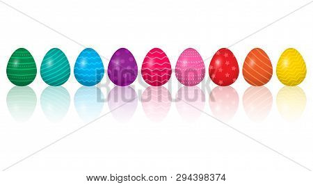 Colorful Easter Eggs With Reflection Isolated On White Background. Vector Illustration
