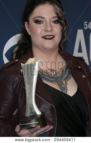 LAS VEGAS - APR 7:  Ashley McBryde at the 54th Academy of Country Music Awards at the MGM Grand Garden Arena on April 7, 2019 in Las Vegas, NV