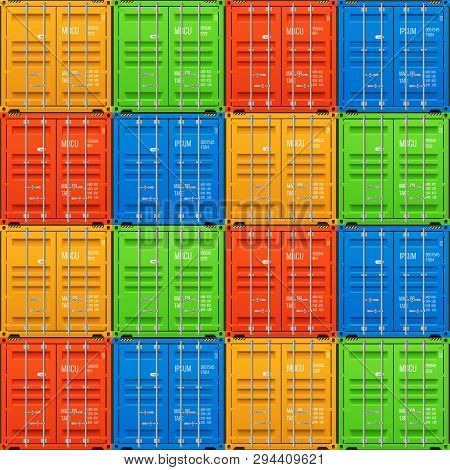 Freight Shipping, Stacked Cargo Containers. Ralistic Seamless Vector