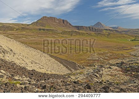 Volcanic Landscape In The Countryside Near Grabrok, Iceland