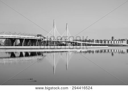 Gulf Of Finland And Cable Bridge Across The Petrovsky Fairway In Saint Petersburg, Russia. Part Of T
