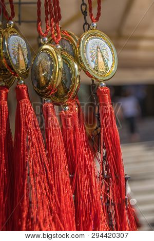 Lujan, Buenos Aires, Argentina, April 7, 2019: Sale Of Religious Articles In Street Stalls In Lujan