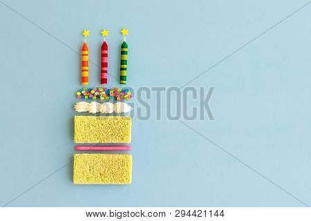 Deconstructed birthday cake overhead view