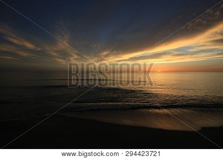 Sunset Over The Gulf Of Mexico On Captiva Island Off The West Coast Of Florida In Summer.