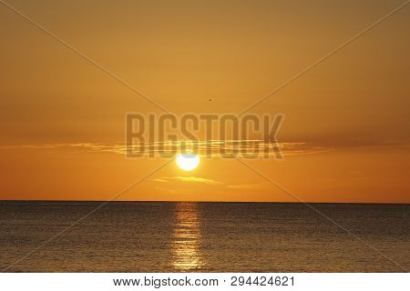 Sunset Over The Gulf Of Mexico On Captiva Island Off The West Coast Of Florida In Summer.