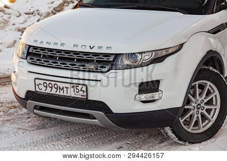 Novosibirsk, Russia - 03.10.2019: Front View Of Range Rover Land Rover Evoque In White Color After C