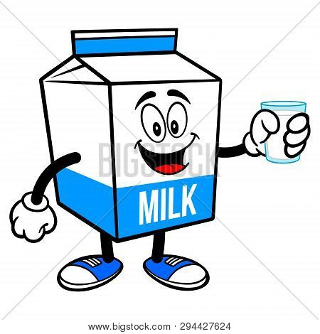 Milk Carton Mascot With A Glass Of  Milk - A Cartoon Illustration Of A  Milk Carton Mascot.
