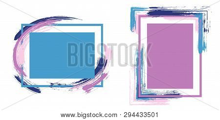 Fashionable Frames With Paint Brush Strokes Vector Collection. Box Borders With Painted Brushstrokes