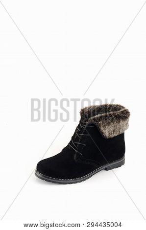 Beige Woman Long Boot Shoe Isolated On White Background. Fashionable Boots For Women May Exhibit All