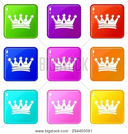 Regal Crown Icons Set 9 Color Collection Isolated On White For Any Design