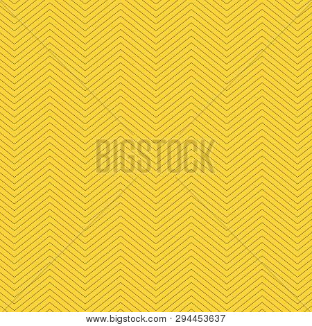 Zigzag Textured Yellow Background Design. Simple Chevron Seamless Pattern. Template For Prints, Wrap