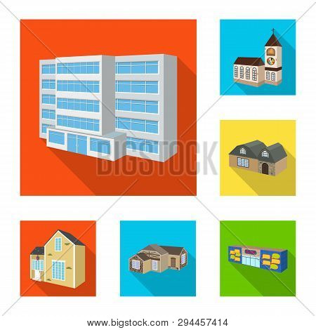Vector Illustration Of Facade And Housing Logo. Set Of Facade And Infrastructure Stock Symbol For We