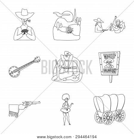 Vector Design Of Western And American Sign. Set Of Western And Farm Stock Symbol For Web.