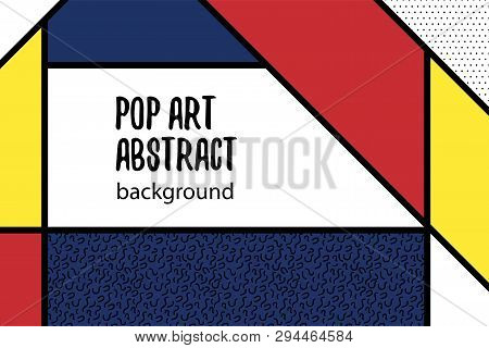 Retro Mondrian Red Yellow Blue Geometric Background. Minimal Trendy Fashion Style Poster. Line Art D