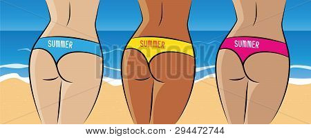 Pretty Tanned Female Popos On The Beach Vector Illustration Eps10